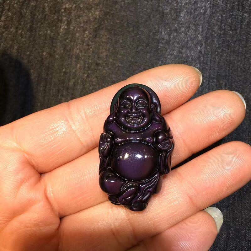 KarmaRipple's Authentic Rainbow Obsidian Laughing Buddha Inner Peace Pendant Necklace p7