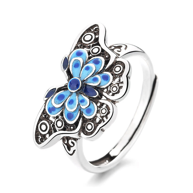 KarmaRipple's Hollow Enamel Blue Butterfly Pattern Love Ring p4