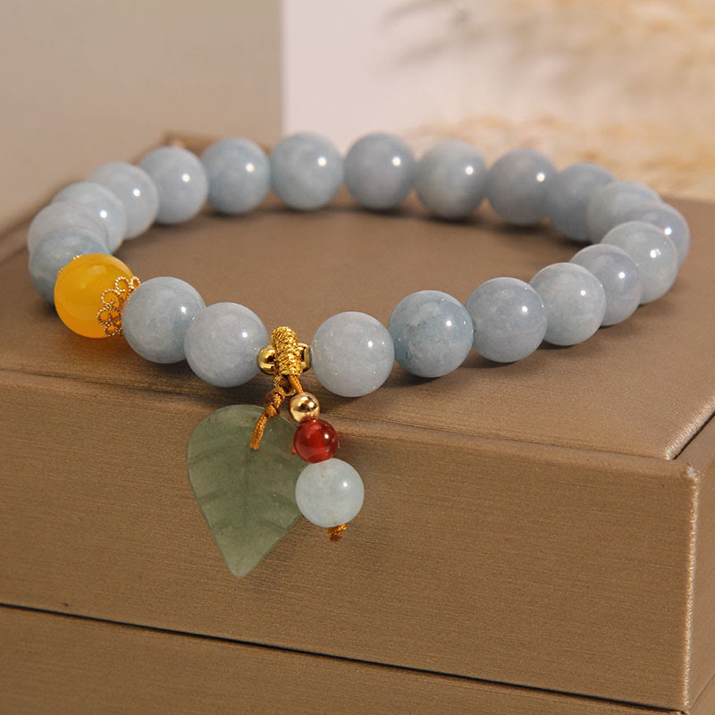 KarmaRipple's Aquamarine Jade Leaf Balancing Talisman Bracelet p6