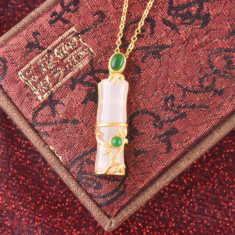 KarmaRipple's Ivory Jade Cyan Jade Bamboo Protection Pendant Necklace p8