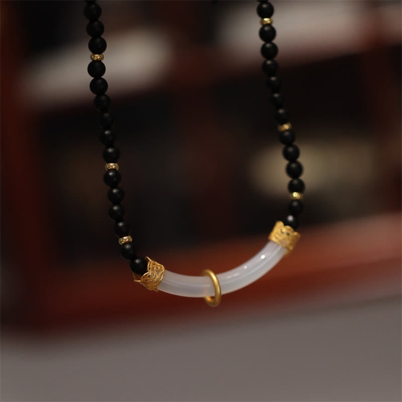 KarmaRipple's 925 Sterling Silver Black Onyx Chalcedony Protection Beaded Pendant Necklace p4