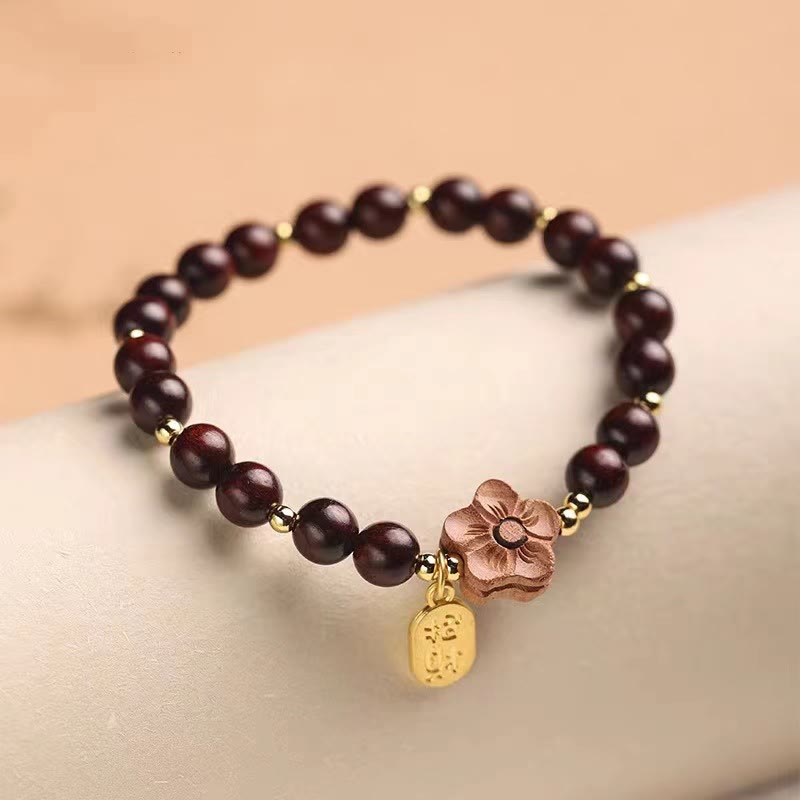 KarmaRipple's Authentic Sandalwood Peach Blossom Small Leaf Red Sandalwood Ruyi Talisman Protection Bracelet p9