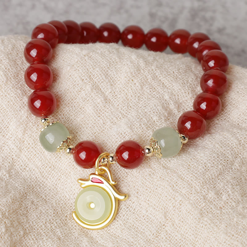 KarmaRipple's Year of the Dragon Red Agate Jade Peace Buckle Fu Character Success Bracelet p5