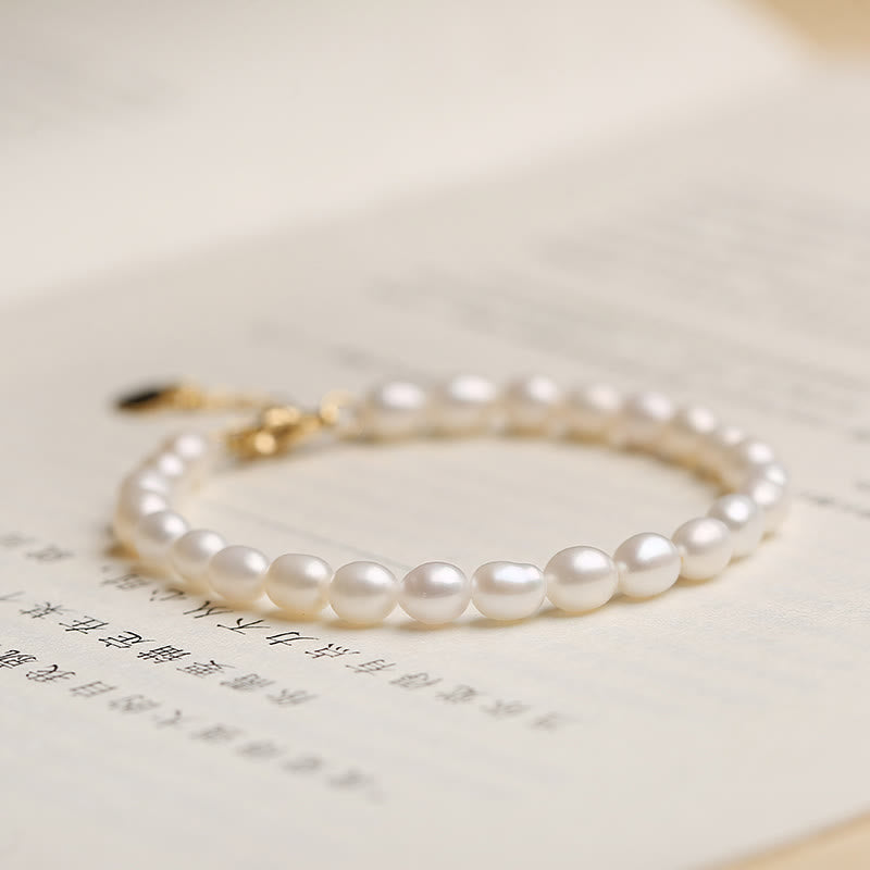 KarmaRipple's 14K Gold Plated Authentic Pearl Gemstone Shell Talisman Bead Bracelet p19