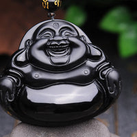 KarmaRipple's Laughing Buddha Black Obsidian Transformation Necklace Pendant