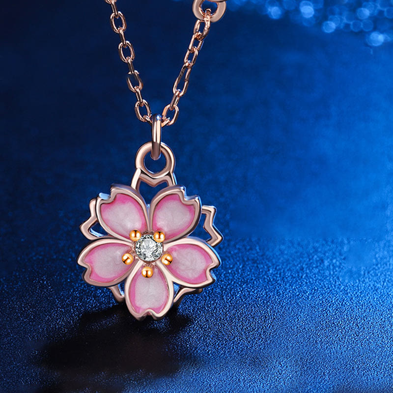 KarmaRipple's 925 Sterling Silver Cherry Blossom Flower Rotatable Protection Pendant Necklace p6