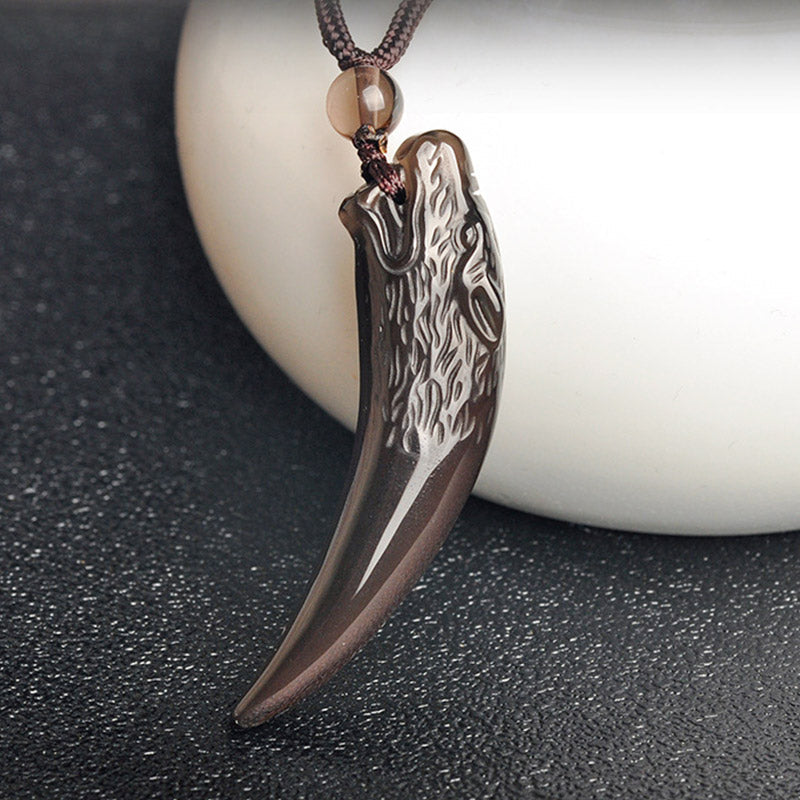 KarmaRipple's Authentic Black Obsidian Ice Obsidian Rainbow Obsidian Wolf Tooth Pattern Strength Pendant Necklace p10
