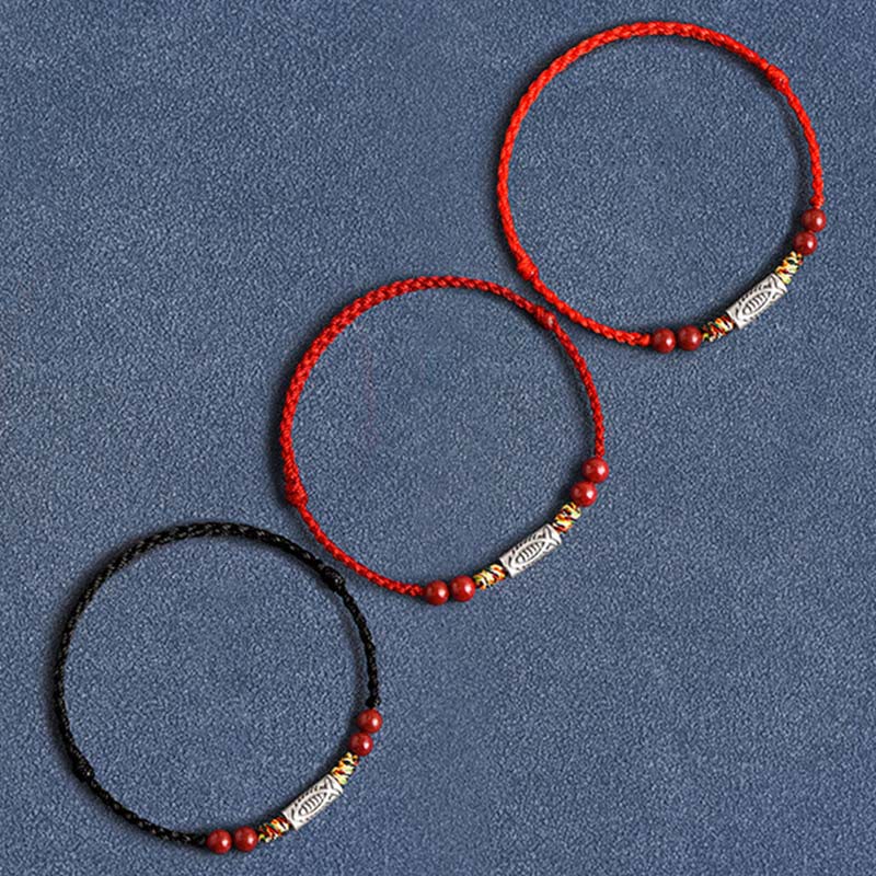 KarmaRipple's 925 Sterling Silver Koi Fish Cinnabar Bead Wealth Handcrafted Woven Bracelet Anklet p20