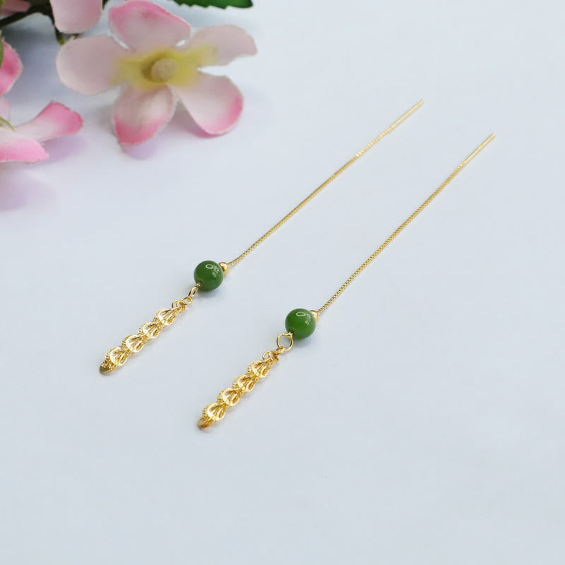 KarmaRipple's 925 Sterling Silver Authentic Hetian Cyan Jade Bead Fortune Phoenix Tail Drop Earrings p4