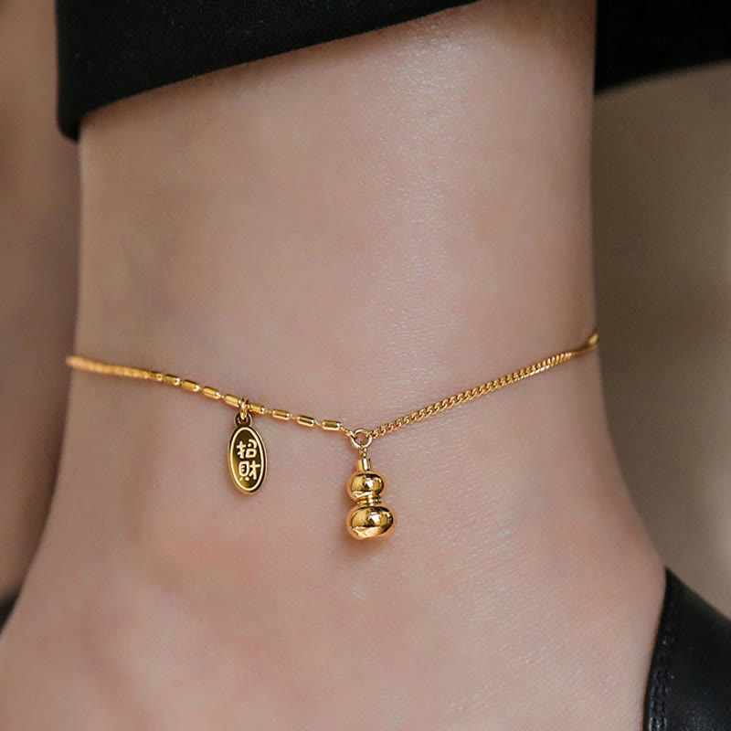 KarmaRipple's 18k Gold Fortunate Gourd Design Wealth Buckle Anklet p12