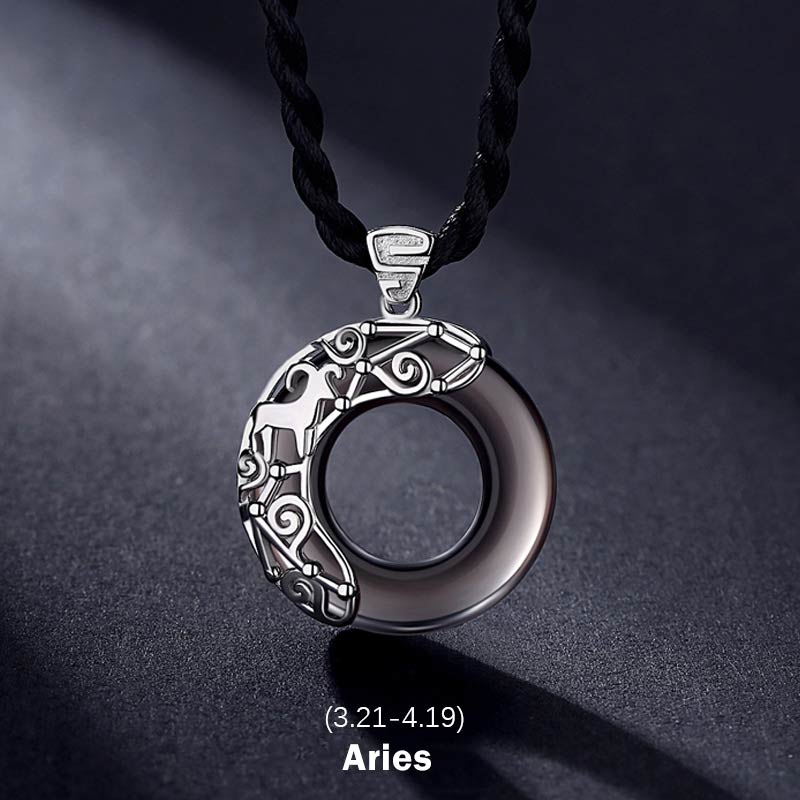 KarmaRipple's 12 Constellations of the Zodiac Ice Obsidian Blessing Round Necklace Pendant p21