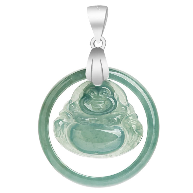 KarmaRipple's 925 Sterling Silver Authentic Jade Round Laughing Buddha Abundance Chain Pendant Necklace p9