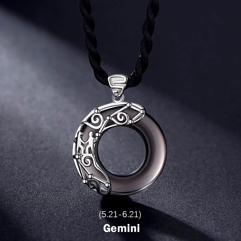 KarmaRipple's 12 Constellations of the Zodiac Ice Obsidian Blessing Round Necklace Pendant p3