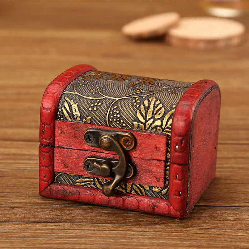 KarmaRipple's Retro Small Wood Jewelry Box Lotus Golden Grape Bronze Coin Daffodil Grass Flower Jewelry Storage Box p19