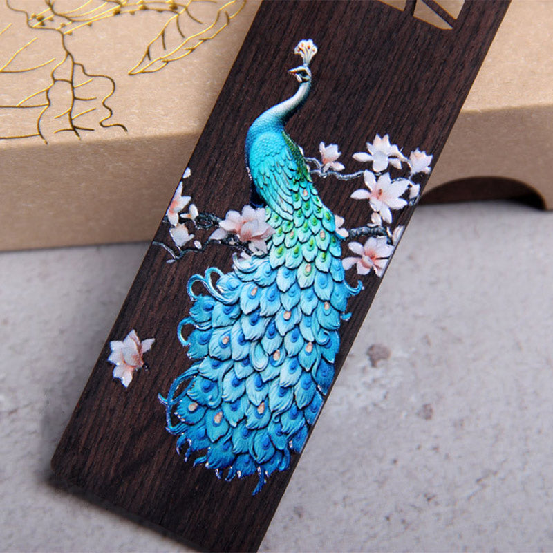 KarmaRipple's Blue Peacock Ebony Wood Bookmarks With Gift Box p5