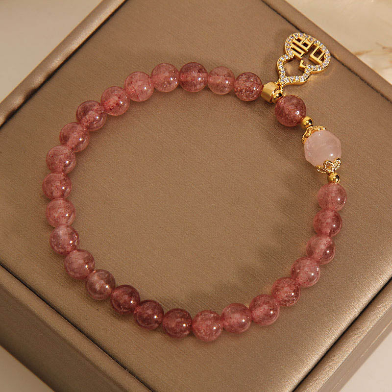 KarmaRipple's Strawberry Quartz Gourd Fu Character Talisman Positive Bracelet p13