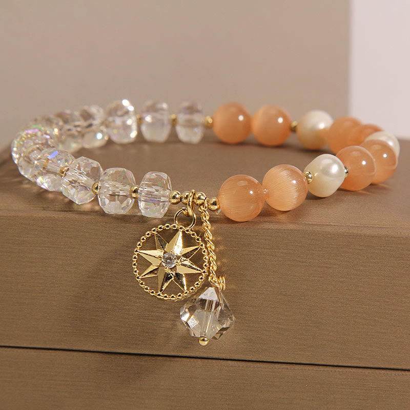 KarmaRipple's Orange Cat's Eye Ivory Gemstone Star Support Bracelet p5