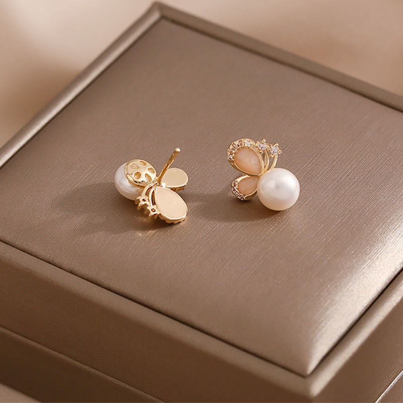 KarmaRipple's 18K Gold Pearl Butterfly Love Freedom Stud Earrings p6