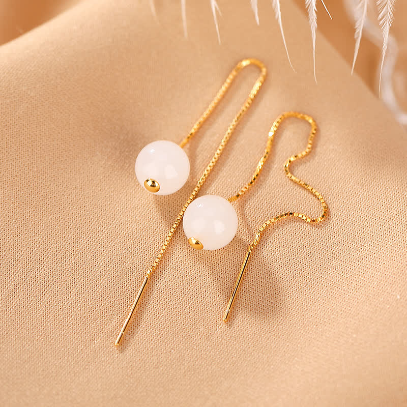 KarmaRipple's 925 Sterling Silver Ivory Jade Beaded Happiness Drop Earrings p8