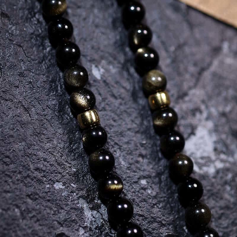 KarmaRipple's 108 Mala Beadwork Gold Sheen Obsidian Tiger Eye Eagle's Eye Stone Wealth Bracelet p19
