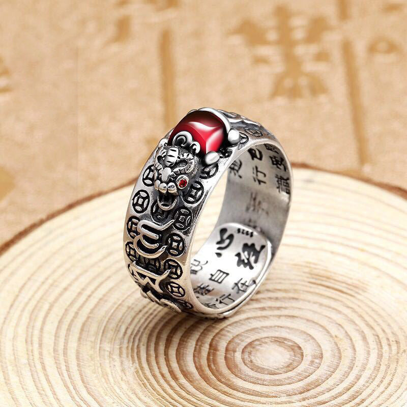 KarmaRipple's Genstone PiXiu Feng Shui Frog Vajra Dorje Heart Sutra Wealth Adjustable Ring p2