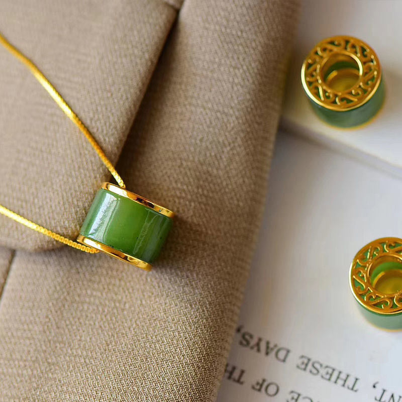 KarmaRipple's Round Cyan Jade Fortune Pendant Necklace p1