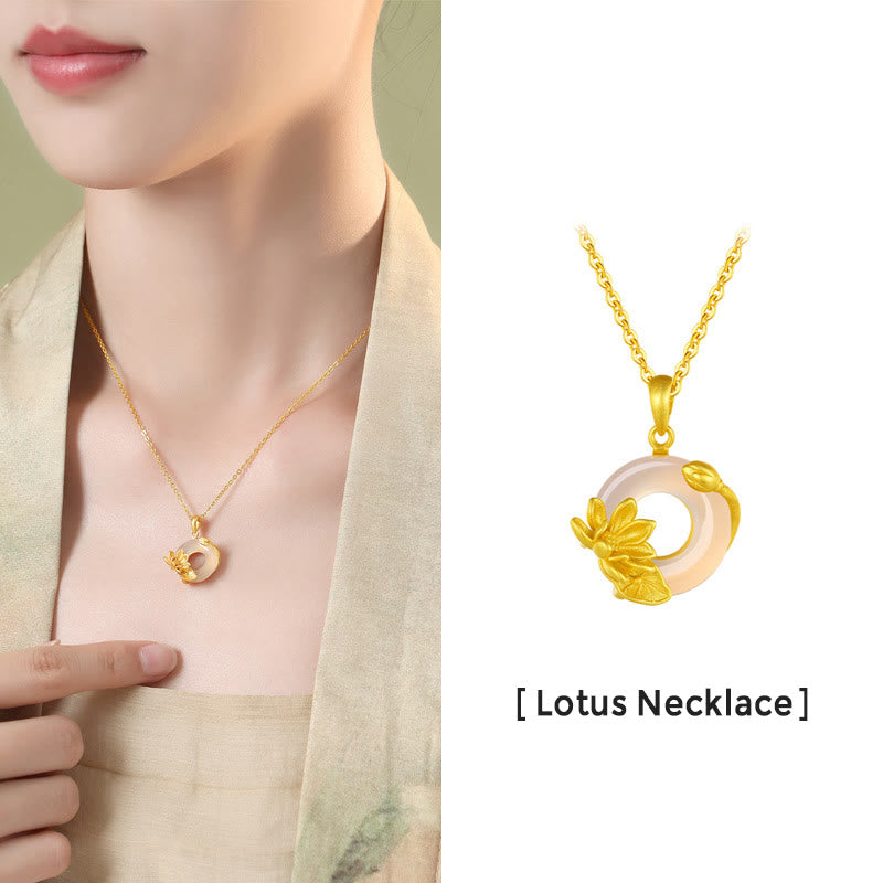 KarmaRipple's Authentic Ivory Chalcedony Peace Buckle Lotus Necklace S925 Sterling Silver Pendant p6