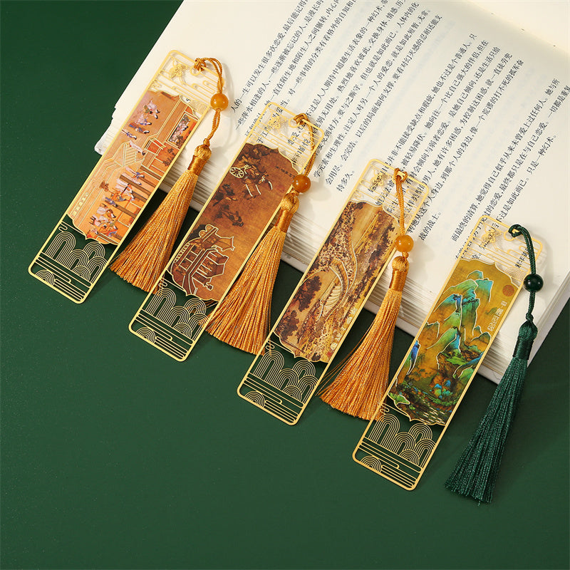 KarmaRipple's A Panorama of Rivers and Mountains Metal Hollow Bookmarks Tassel With Gift Box ( p13