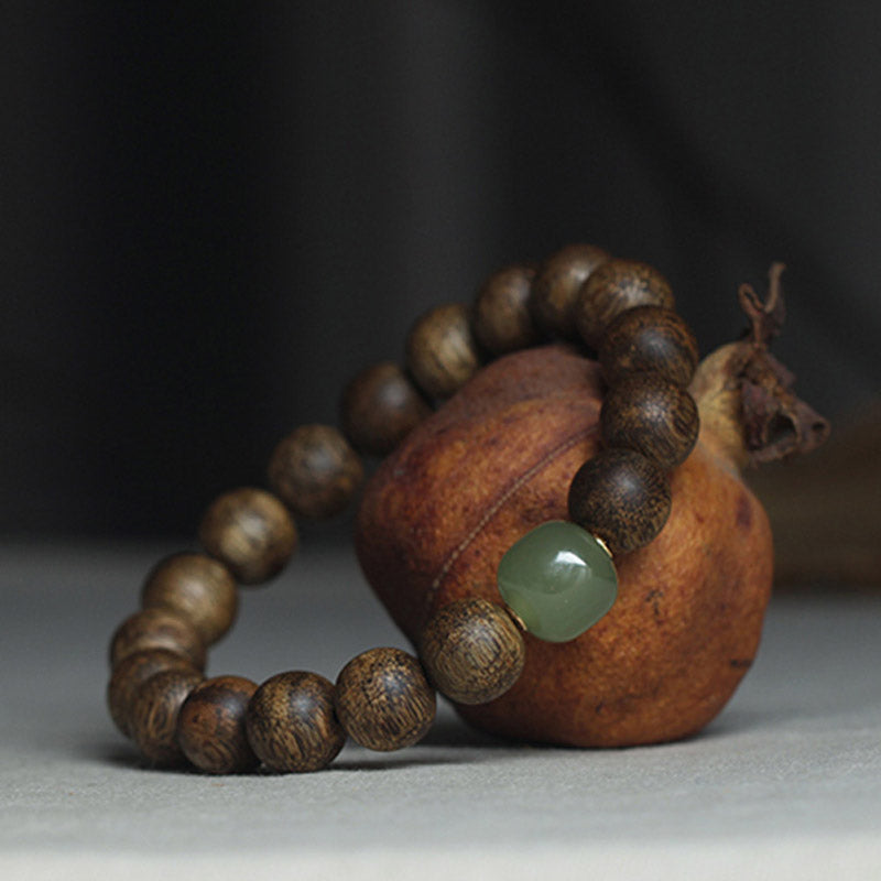KarmaRipple's Vietnam Huang Qinan Agarwood Hetian Jade Peace Strength Bracelet p19