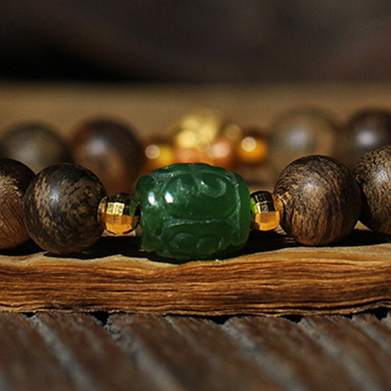 KarmaRipple's 999 Gold Brunei Agarwood Cyan Jade Lotus Flower Peace Strength Bracelet p15