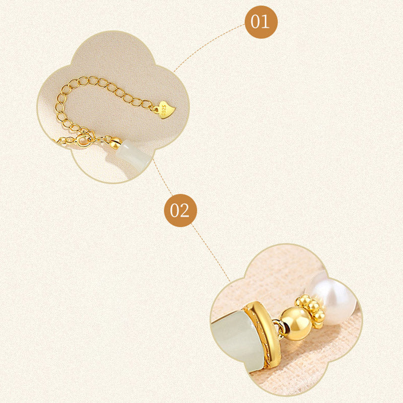 KarmaRipple's 925 Sterling Silver Authentic Hetian Ivory Jade Bamboo Fortune Blessing Bracelet p10