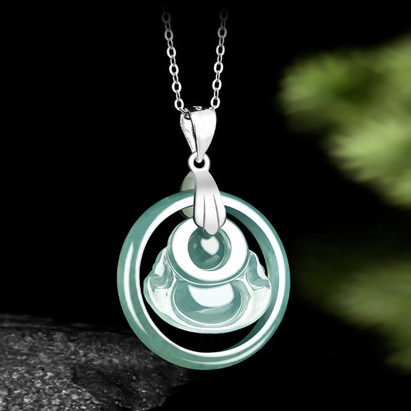 KarmaRipple's 925 Sterling Silver Authentic Jade Round Laughing Buddha Abundance Chain Pendant Necklace p5