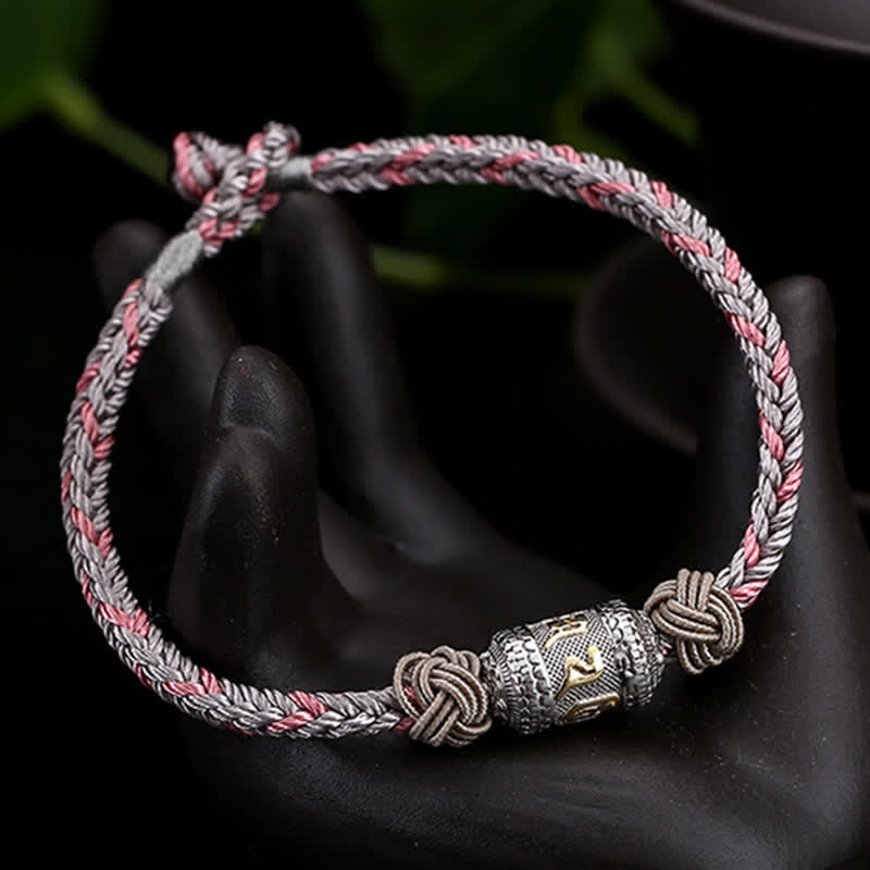 KarmaRipple's 925 Sterling Silver Om Mani Padme Hum Prayer Wheel Fortune Strength Red String Bracelet p15