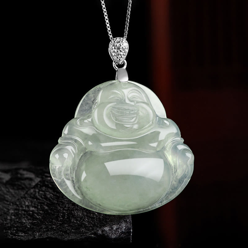 KarmaRipple's 925 Sterling Silver Authentic Jade Laughing Buddha Prosperity Abundance Chain Pendant Necklace p2