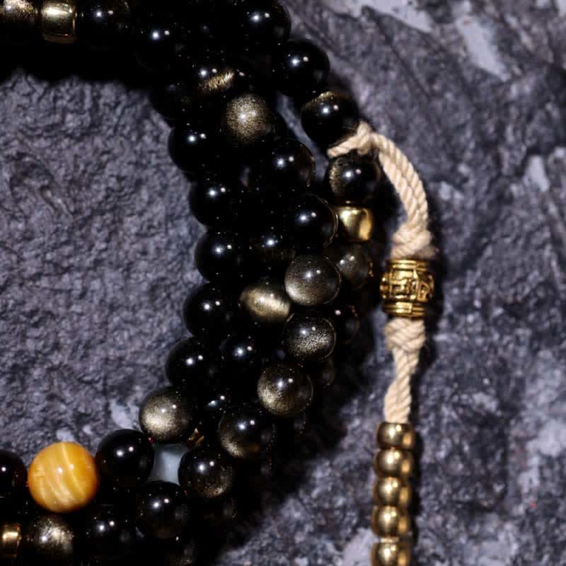 KarmaRipple's 108 Mala Beadwork Gold Sheen Obsidian Tiger Eye Eagle's Eye Stone Wealth Bracelet p24