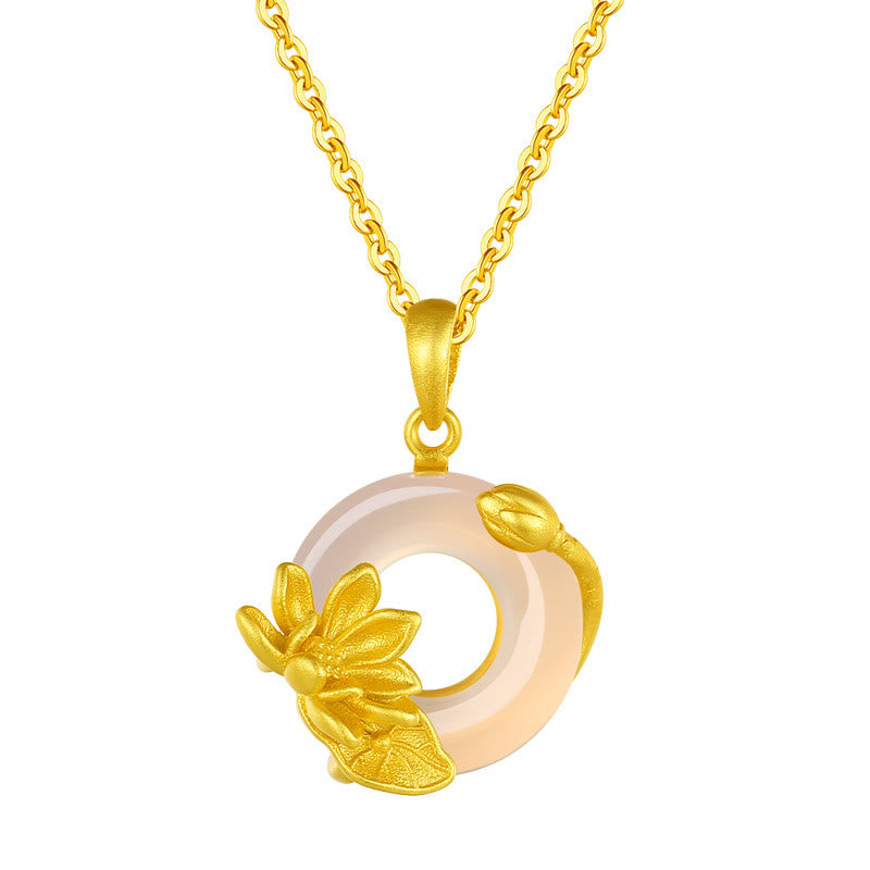 KarmaRipple's Authentic Ivory Chalcedony Peace Buckle Lotus Necklace S925 Sterling Silver Pendant p4