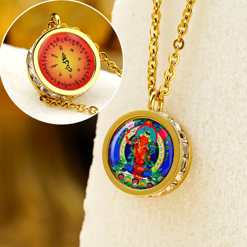 KarmaRipple's Tibetan Yellow God Of Wealth Green Tara Buddha Serenity Titanium Steel Pendant Necklace p27