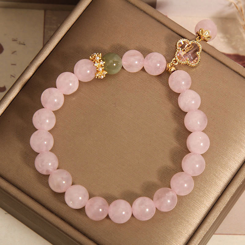 KarmaRipple's Authentic Pink Gemstone Four Leaf Clover Soothing Bracelet p8