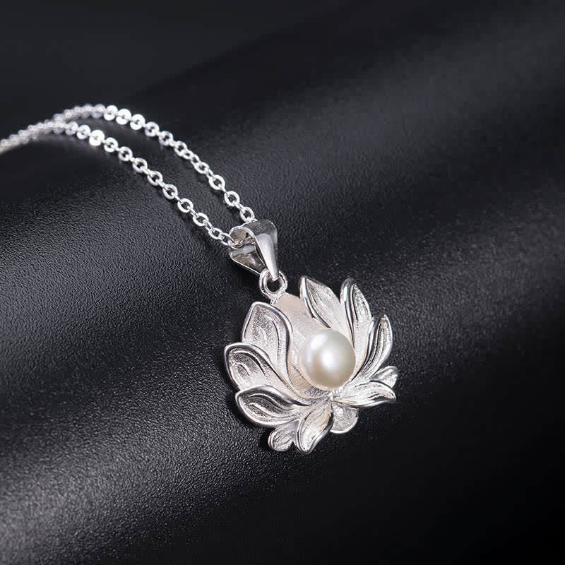 KarmaRipple's 925 Sterling Silver Lotus Flower Pearl Wealth Pendant Necklace p2