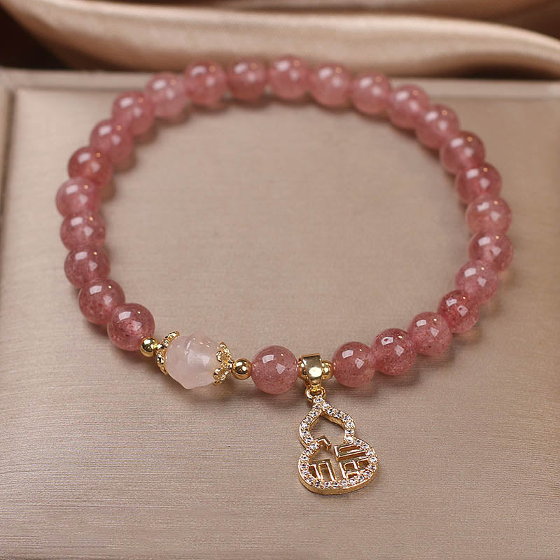 KarmaRipple's Strawberry Quartz Gourd Fu Character Talisman Positive Bracelet p8
