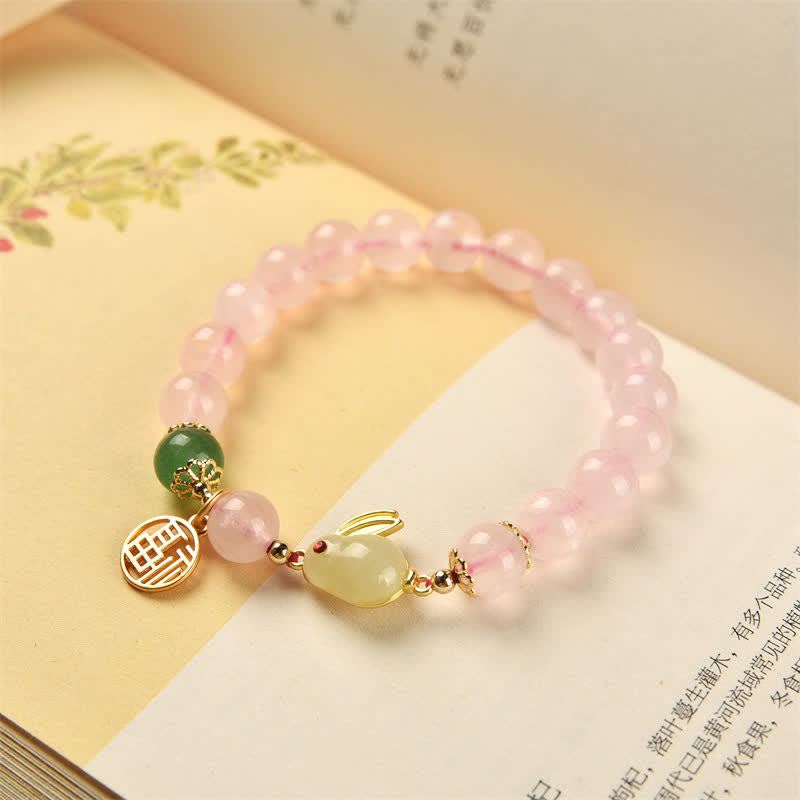 KarmaRipple's Year of the Rabbit Authentic Pink Gemstone Green Agate Bunny Love Happiness Bracelet p5