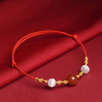 KarmaRipple's Authentic Red Agate Cat Eye Calm Woven String Bracelet Pendant Necklace