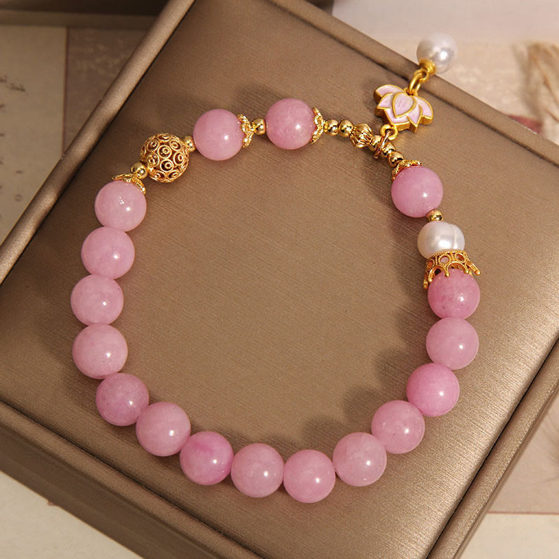 KarmaRipple's Pink Jade Pearl Lotus Talisman Balance Bracelet p5