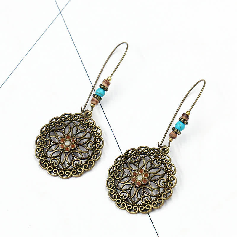 KarmaRipple's Round Flower Design Fortune Dangle Drop Earrings p5