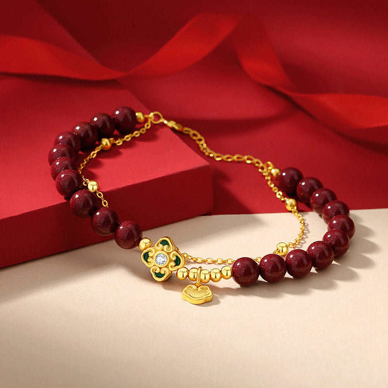 KarmaRipple's 925 Sterling Silver Authentic Cinnabar Four Leaf Clover Flower Blessing Chain Bracelet p3