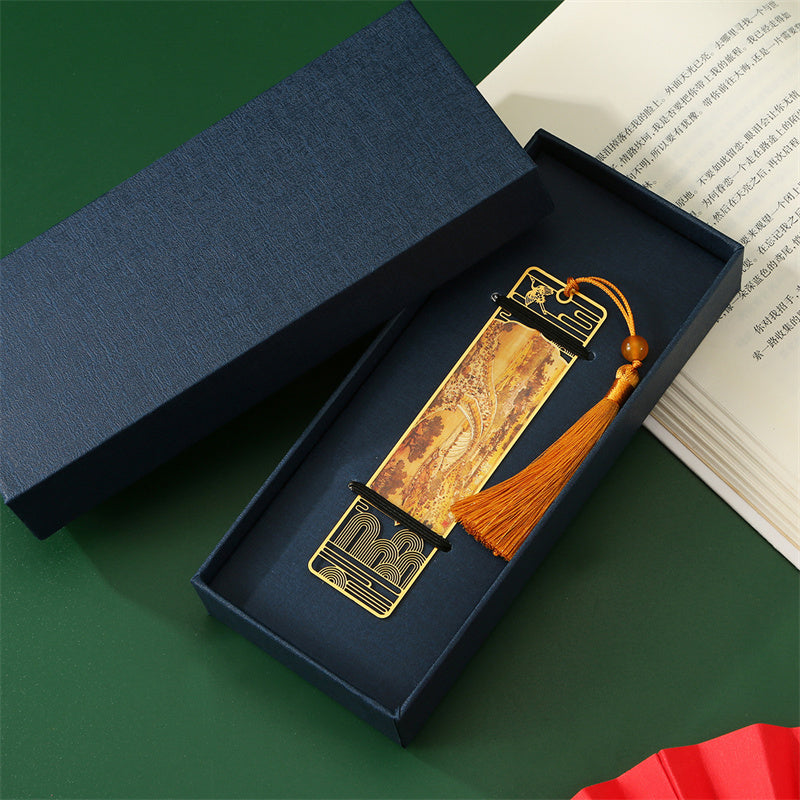 KarmaRipple's A Panorama of Rivers and Mountains Metal Hollow Bookmarks Tassel With Gift Box ( p7