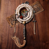 KarmaRipple's Tibet 108 Mala Beadwork Bodhi Seed Bagua Vajra Dzi Bead Gray Agate Wealth Bracelet
