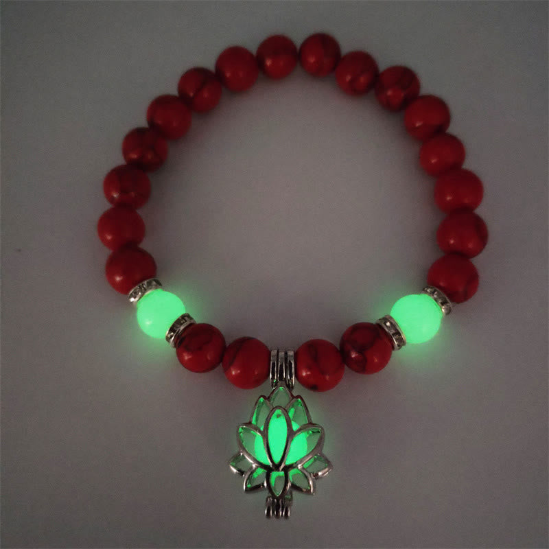 KarmaRipple's Tibetan Turquoise Glowstone Luminous Bead Lotus Protection Bracelet p47