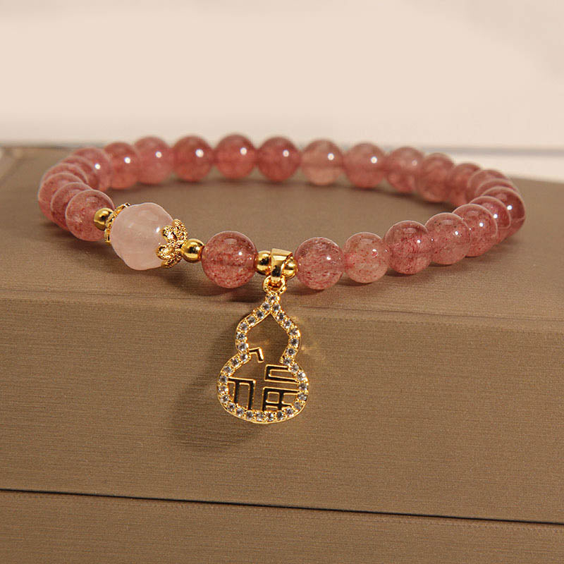 KarmaRipple's Strawberry Quartz Gourd Fu Character Talisman Positive Bracelet p10