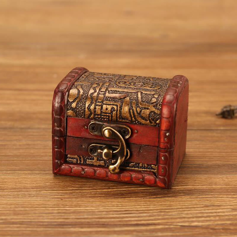 KarmaRipple's Retro Small Wood Jewelry Box Lotus Golden Grape Bronze Coin Daffodil Grass Flower Jewelry Storage Box p23